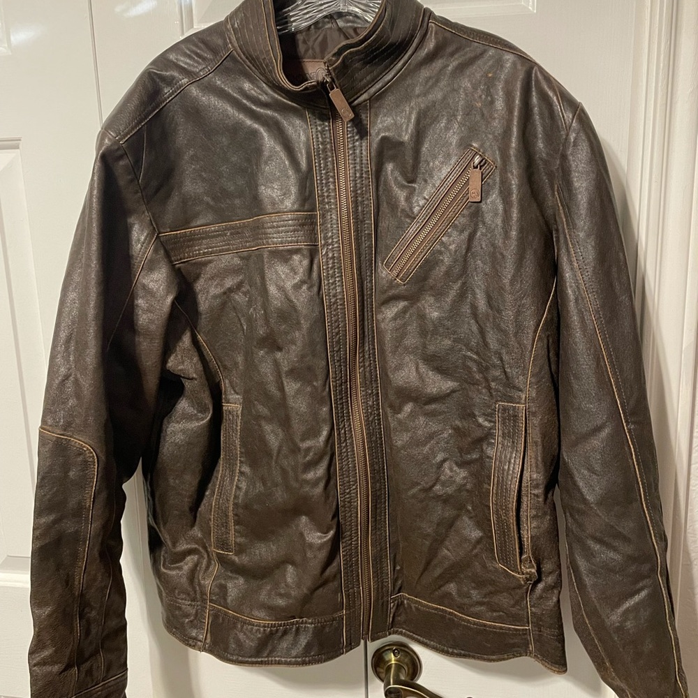 Brown leather biker styled jacket